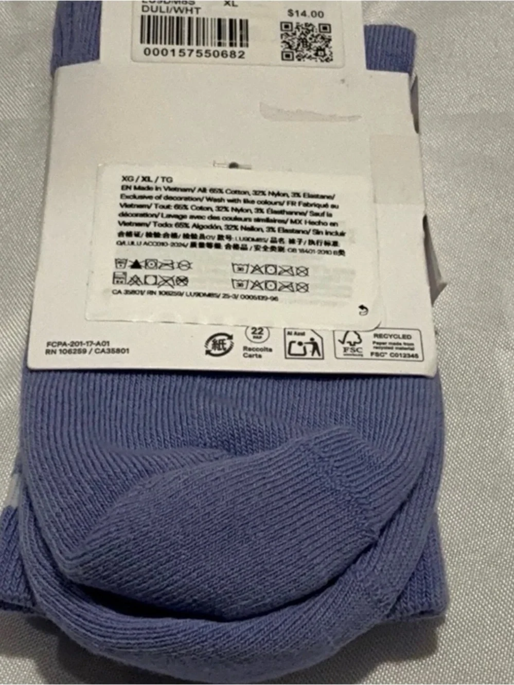 NWT lululemon athletica Daily Essential Quarter-Length Socks in dusty lilac XL